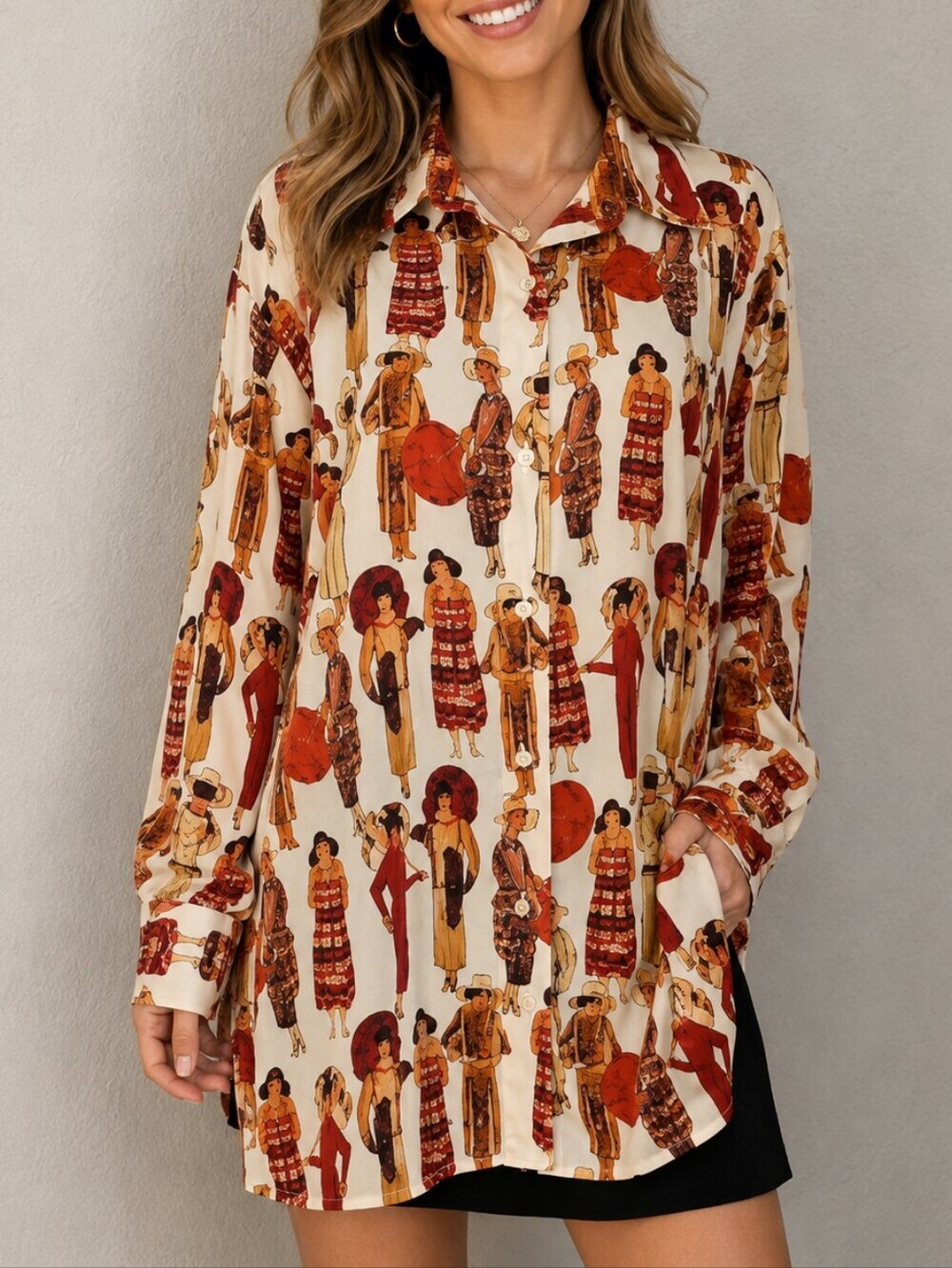 VTG MAGGIE SWEET 1920s Fashion Ladies Print Button Down Shirt 3X